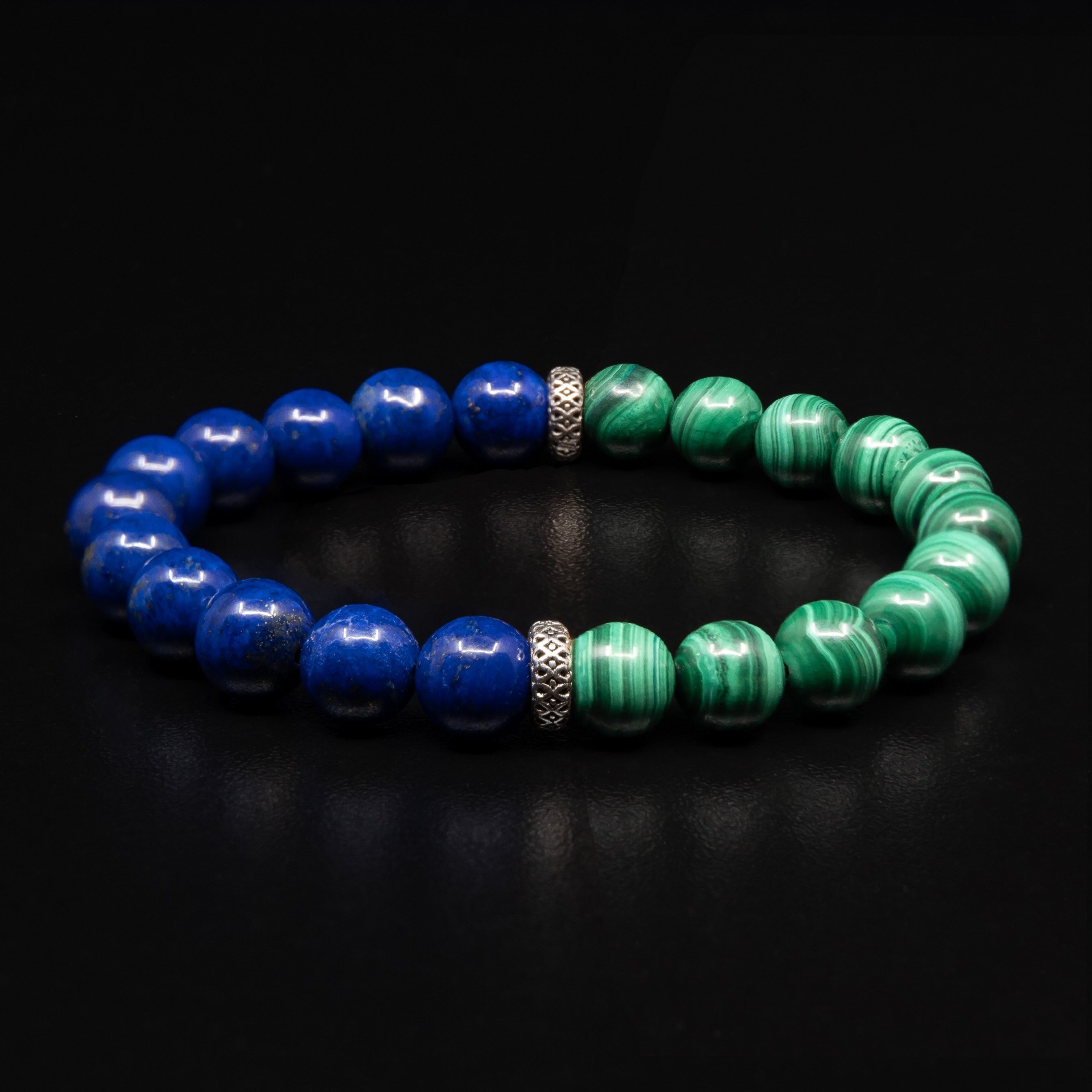 Lapis Lazuli & Malachite Bracelet with Silver Rondelles