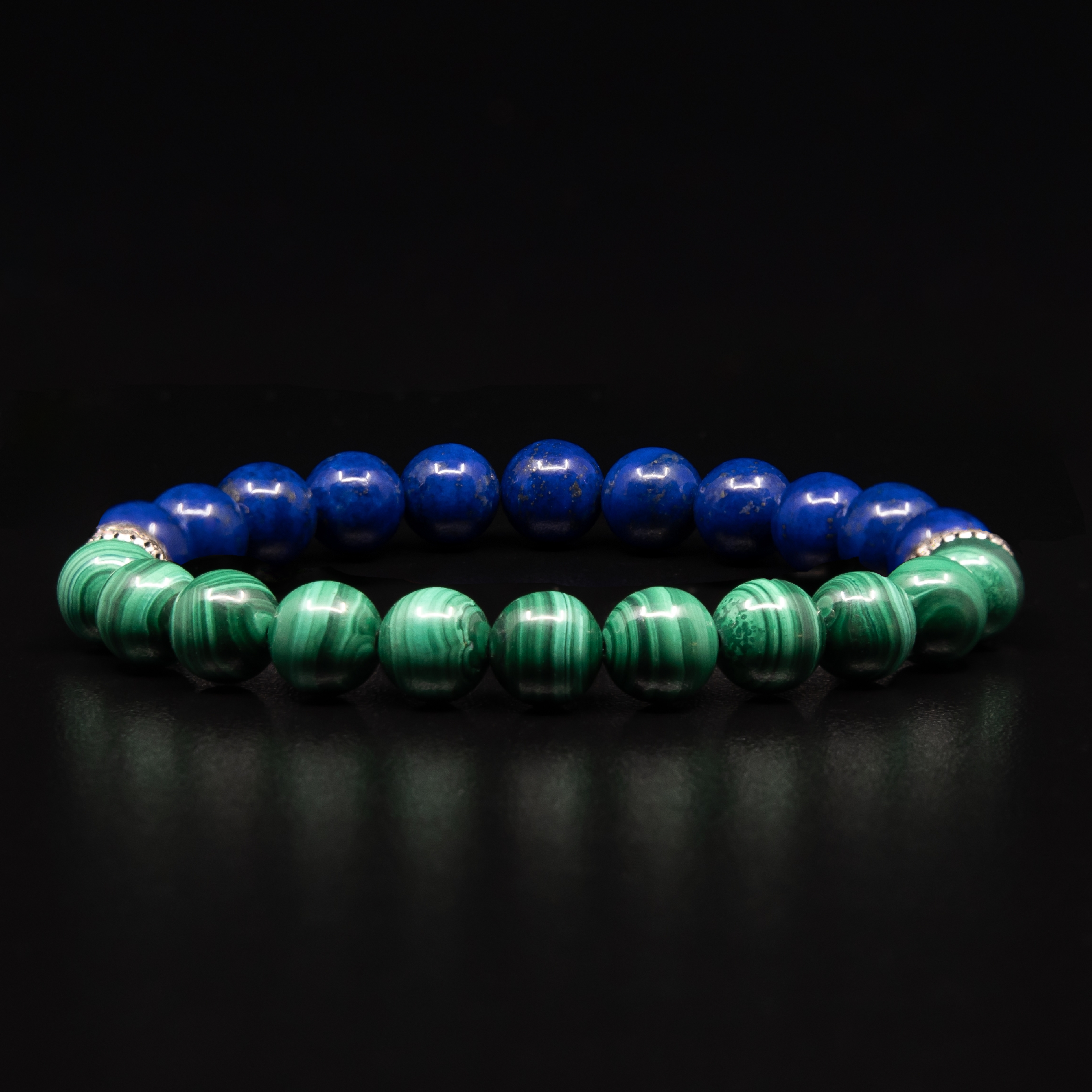 Lapis Lazuli & Malachite Bracelet with Silver Rondelles