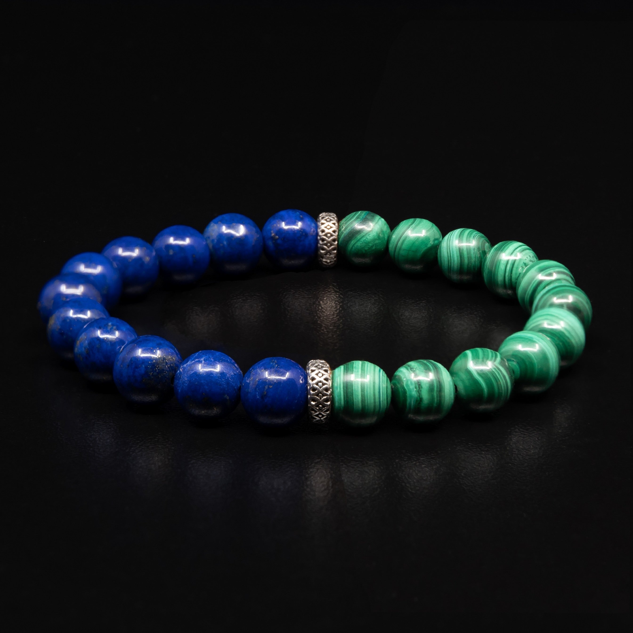 Lapis Lazuli & Malchite Bracelet with Silver Rondelles