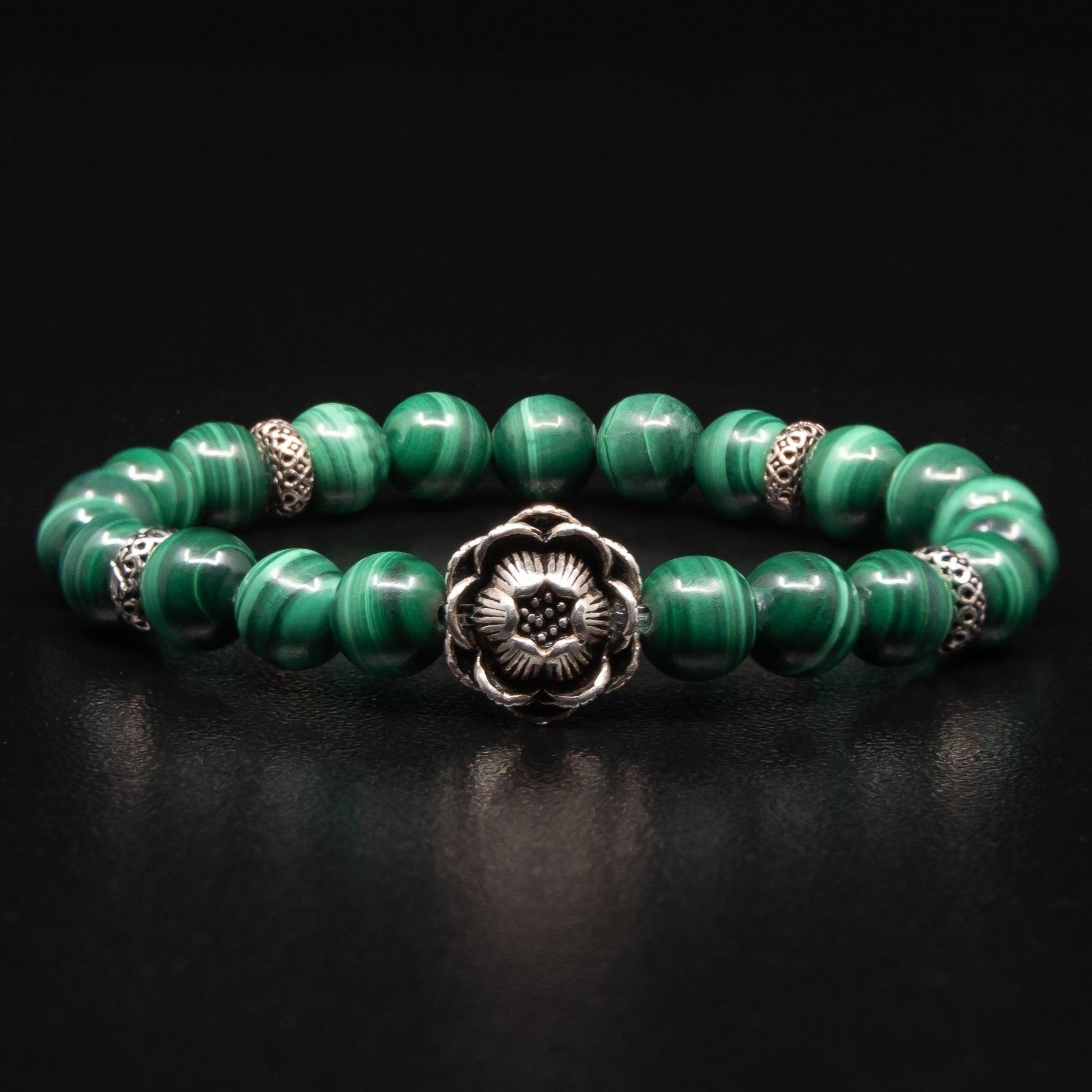 Malachite with Silver Lotus