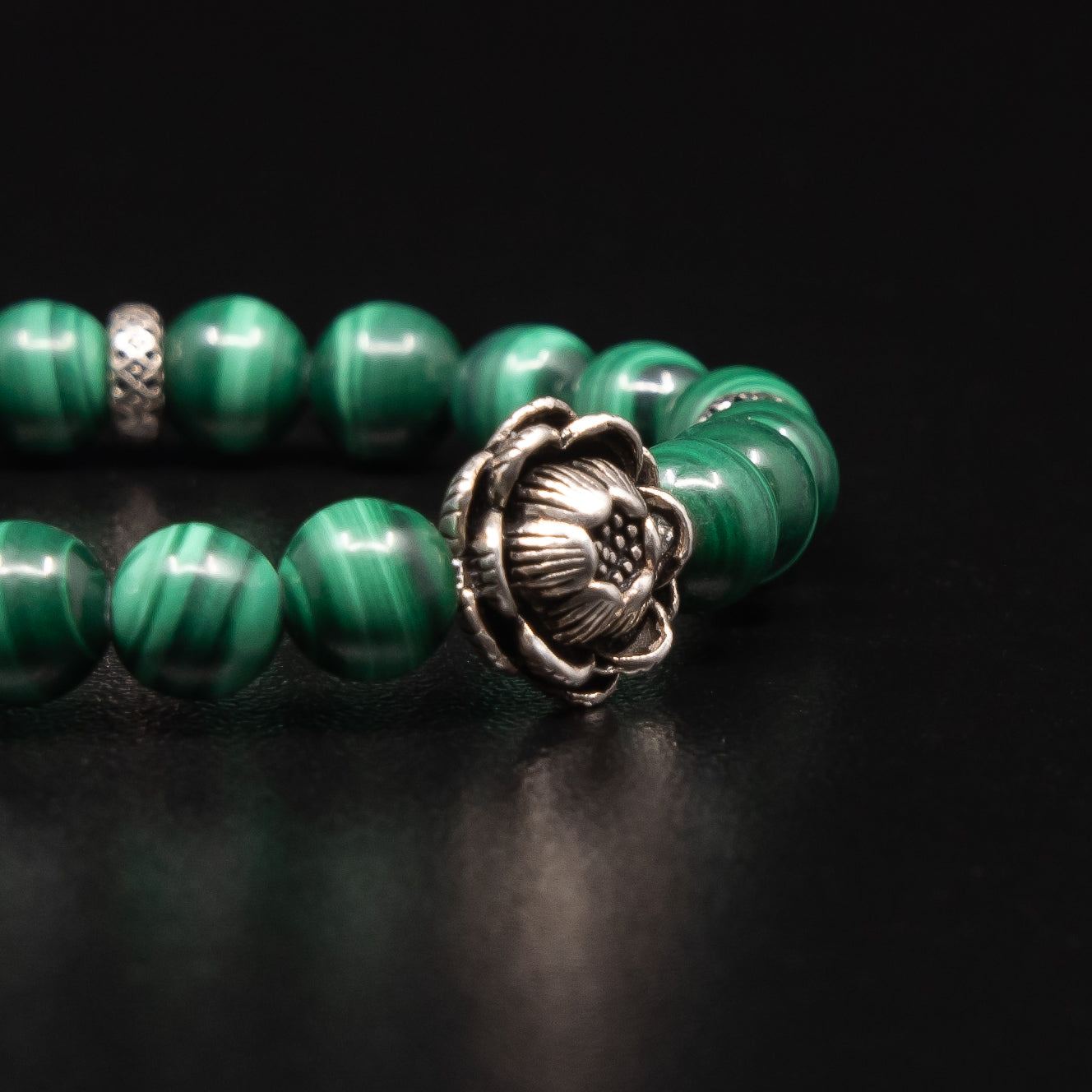 Malachite with Silver Lotus