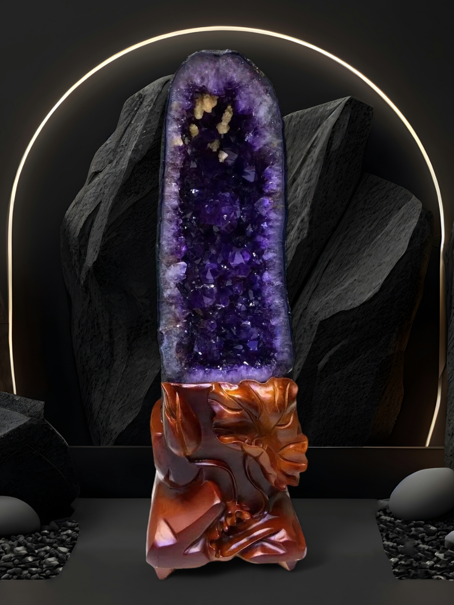 Amethyst Cathedral on Wood Stand - 58 lbs. - Imported from Uruguay