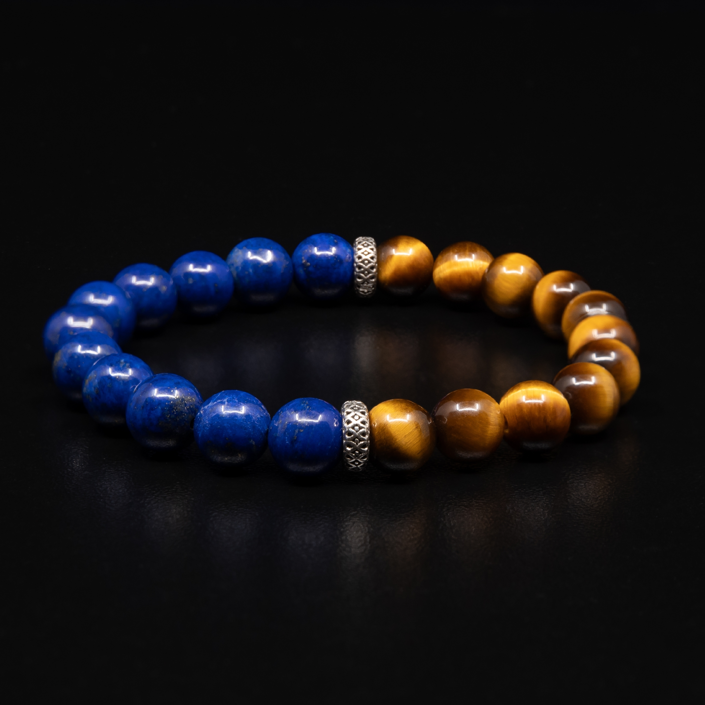 Tiger's Eye & Lapis Lazuli with Silver Rondelles