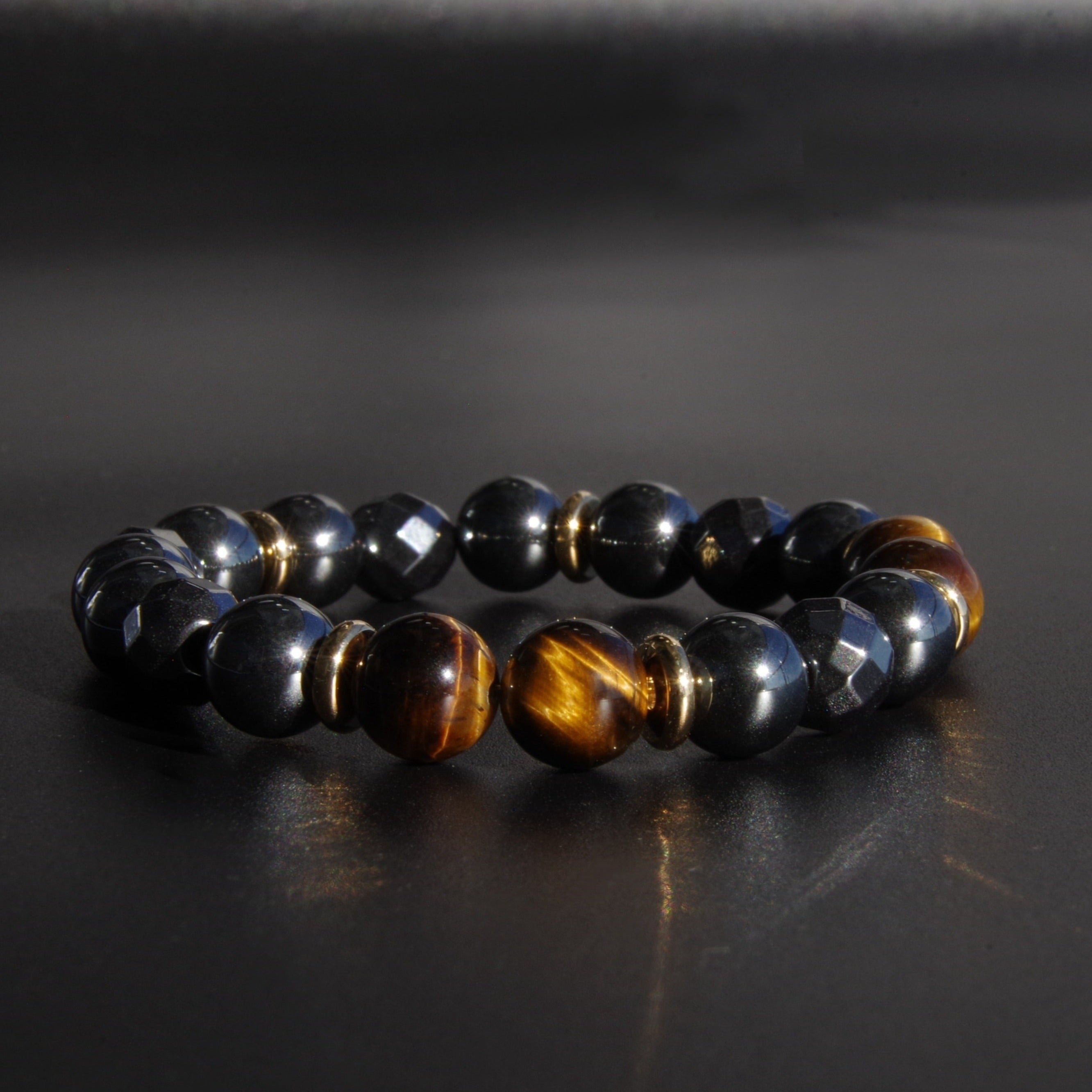 SPIRITUAL BEADS BRACELET IN HEMATITE & TIGER'S EYE