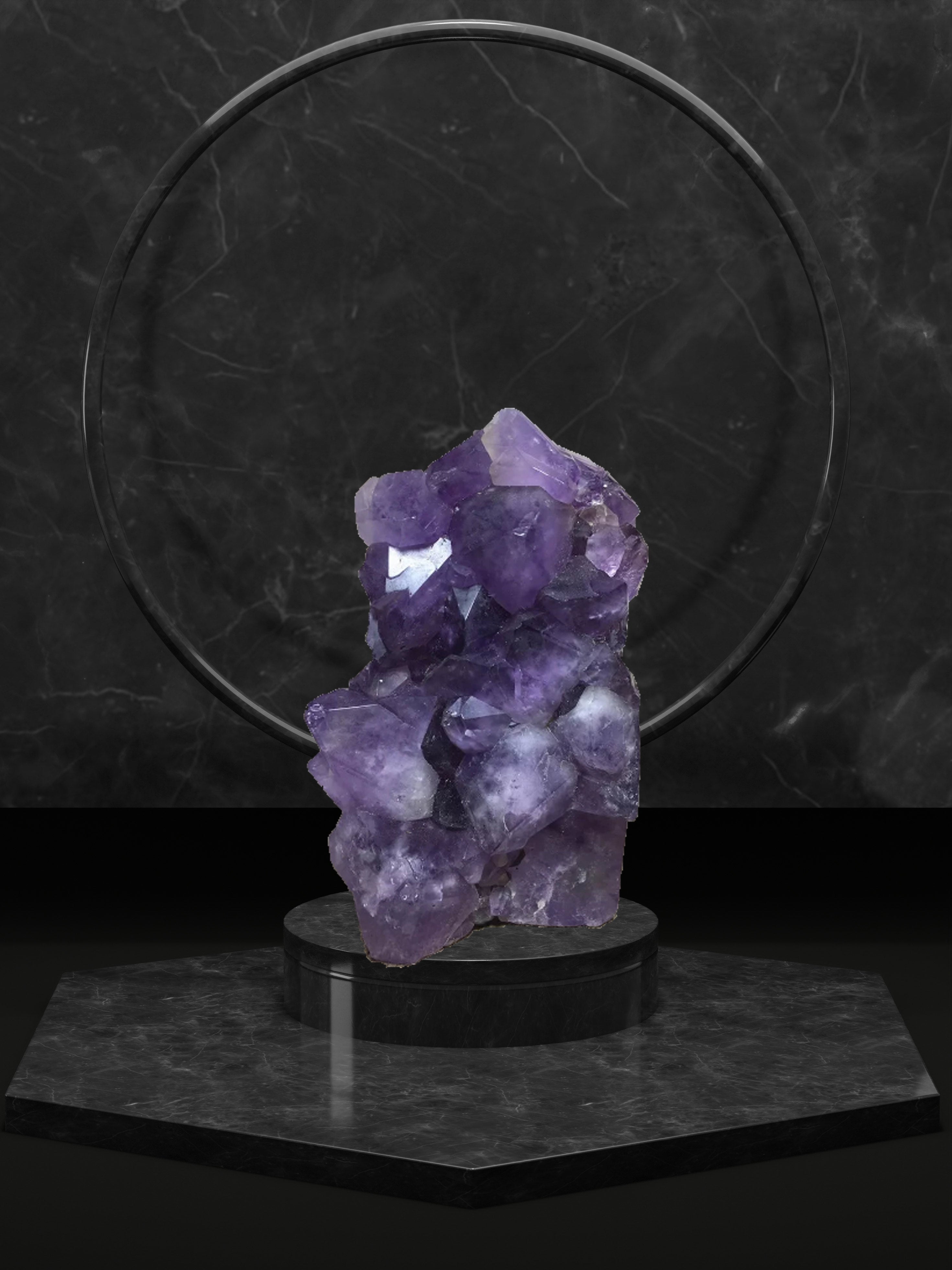 The back of the crystal skull is an amethyst geode